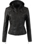 Classic Faux Leather Moto Jacket with Removable Hood